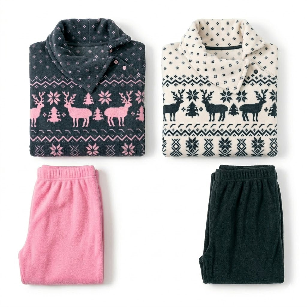 Winter Button loose collar Pyjamas set - 2 Pieces
