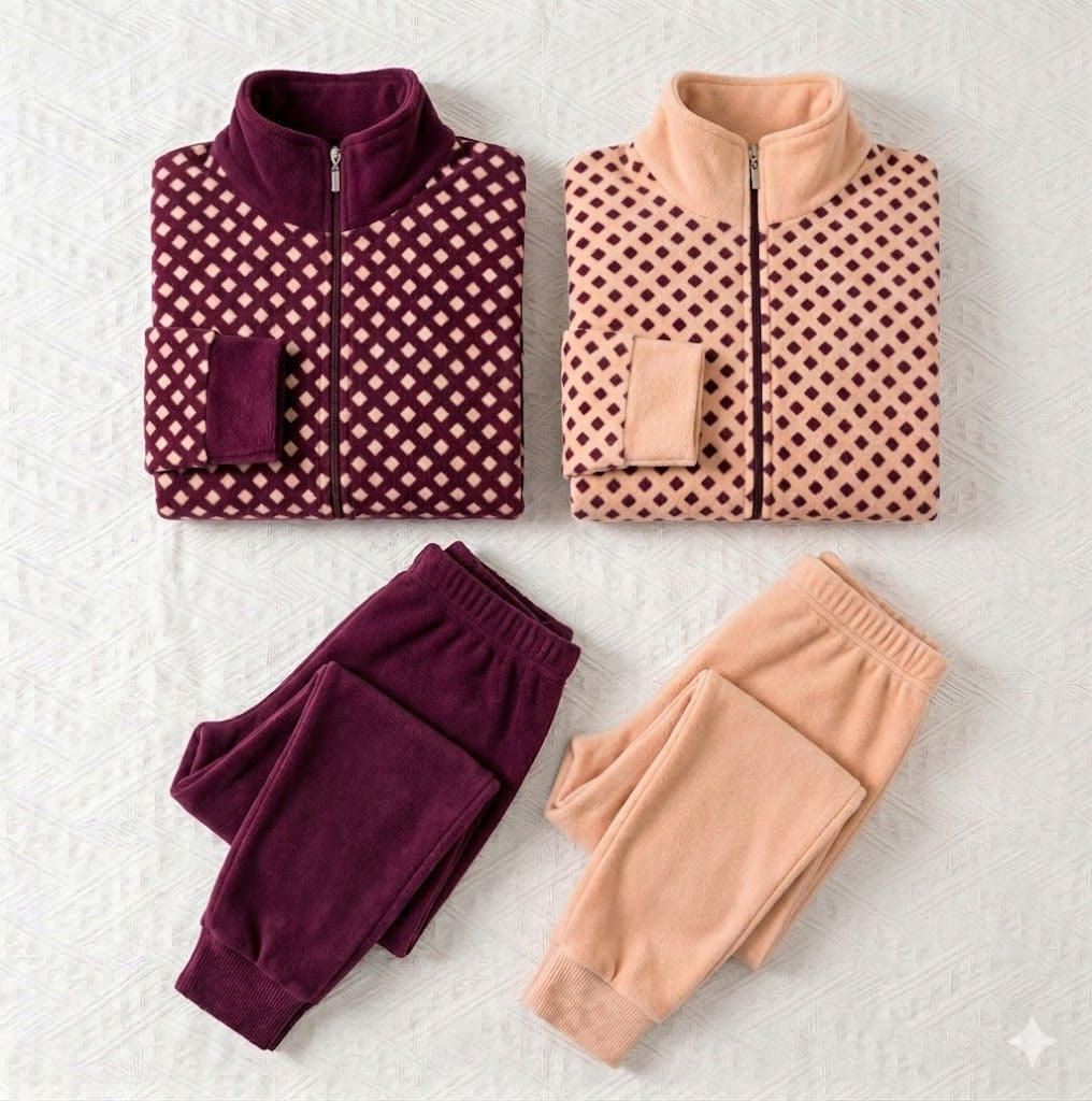 Winter Spotted Purple high collar Pyjamas set - 2 Pieces