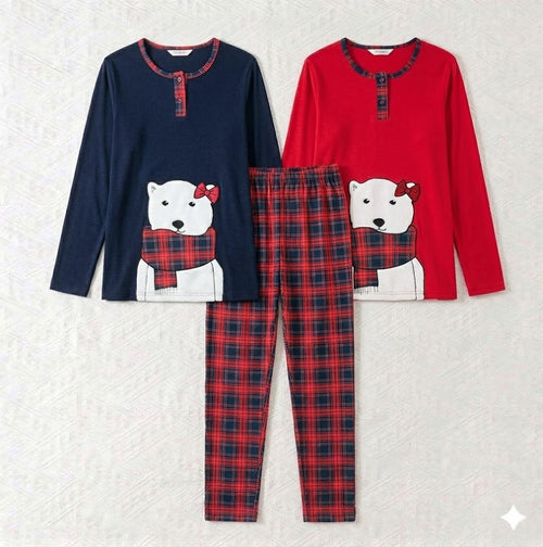 Big Bear Dark-Blue/Red old school Winter Pyjamas set - 2 Pieces