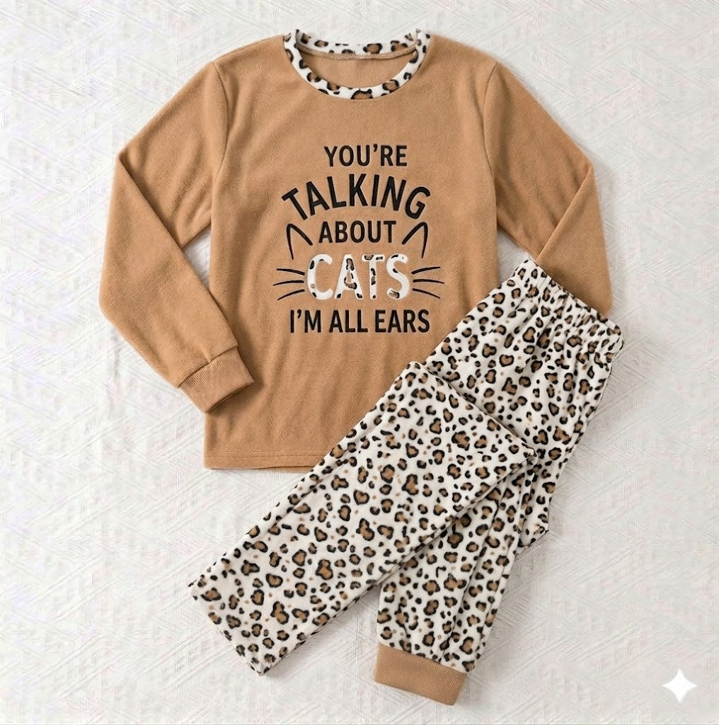 Love kitten Light Brown Winter Pyjamas set - 2 Pieces