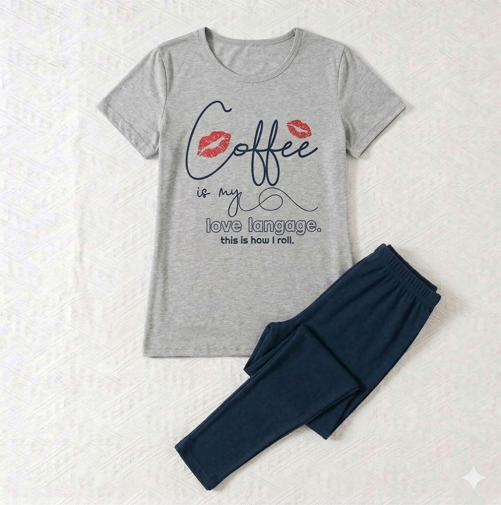 Women Coffee Lover Kiss Lounge Pyjamas Set - 2 Pieces