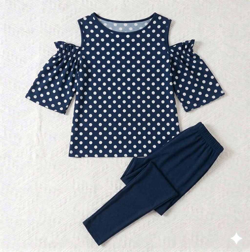 Women Blue Spotted Sexy Summer Pyjamas Set - 2 Pieces