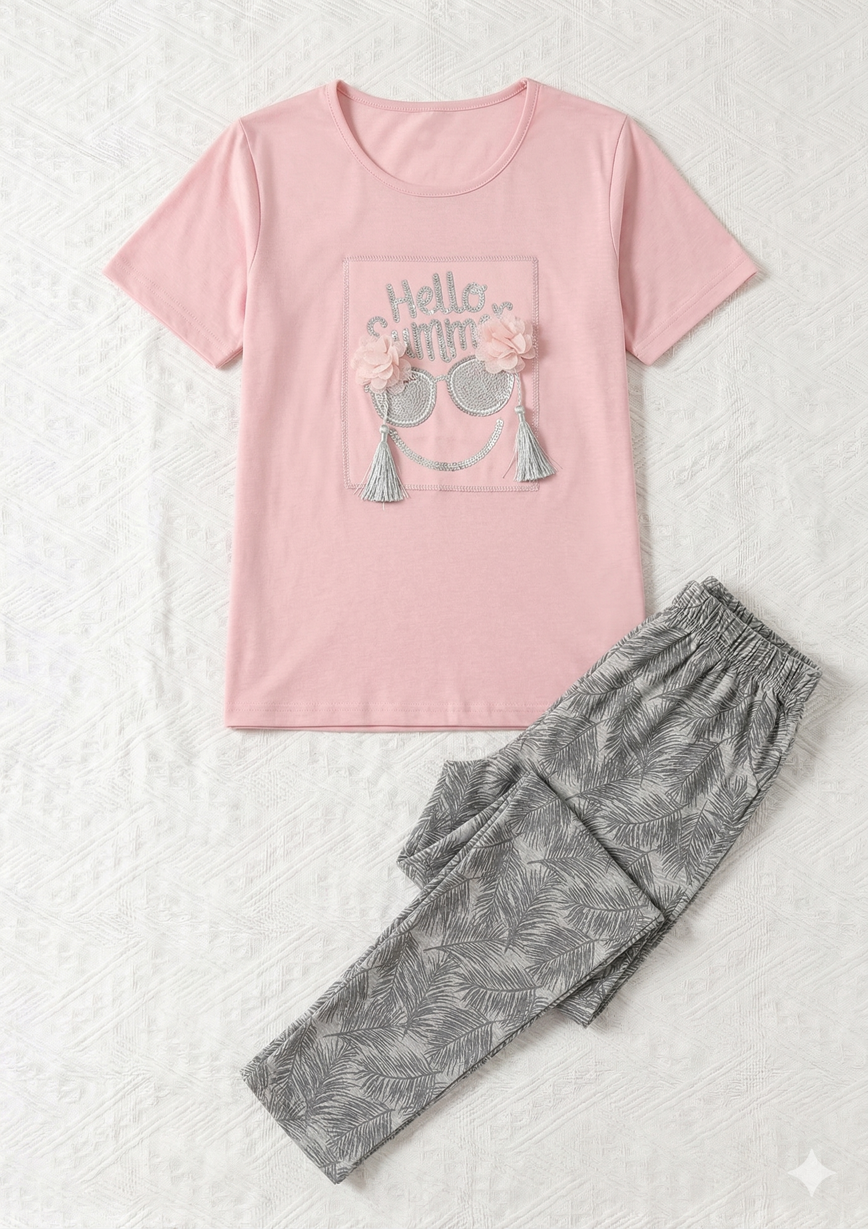 Pink & Grey soft Women Pyjamas set- 2 Pieces