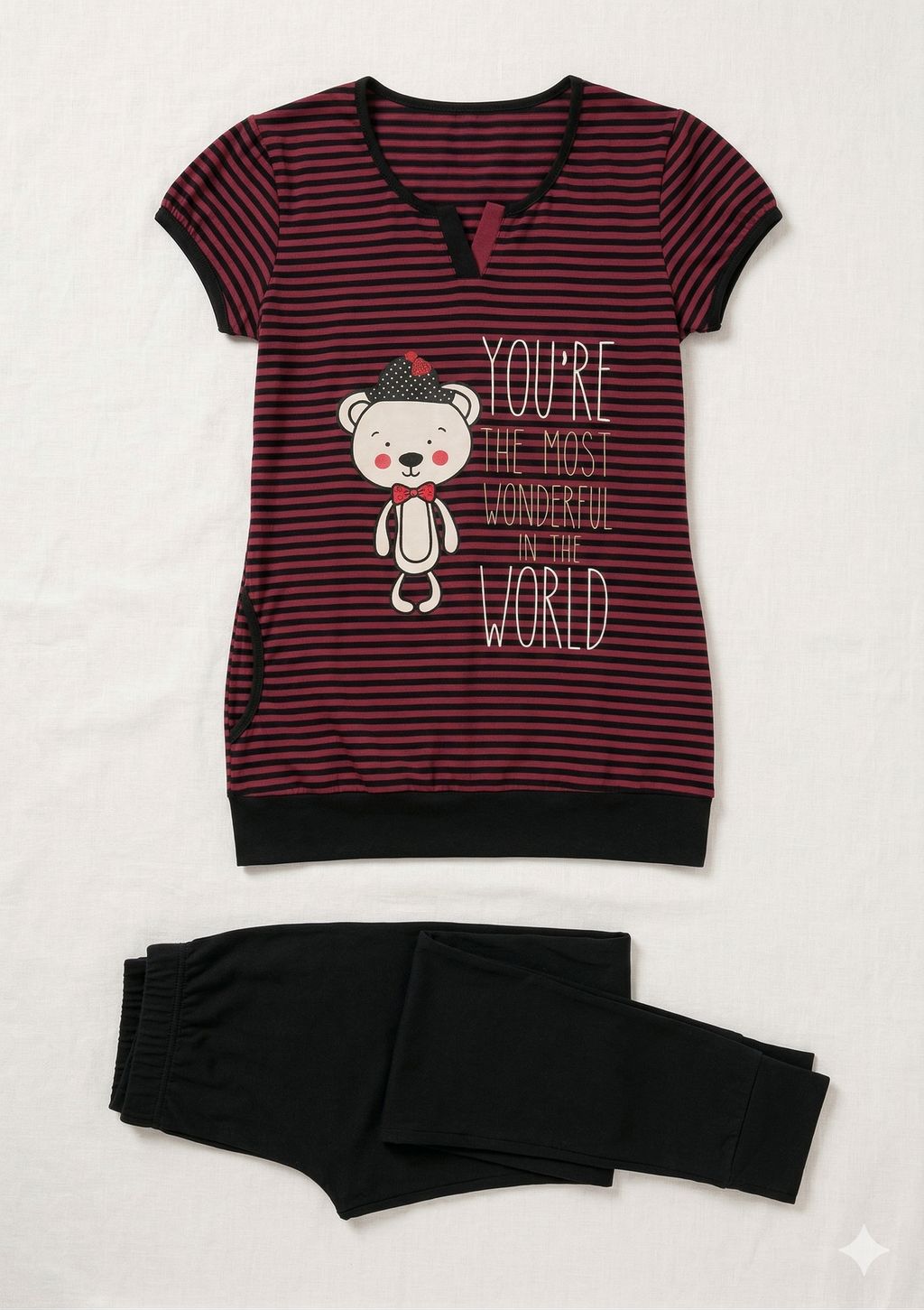 Women Cool Burgandy Pyjamas set - 2 Pieces