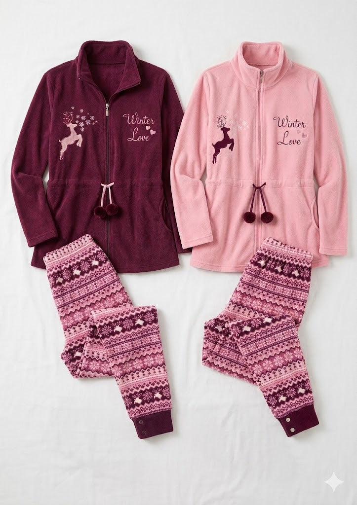 Love Winter Waist Lace  Pyjamas set - 2 Pieces