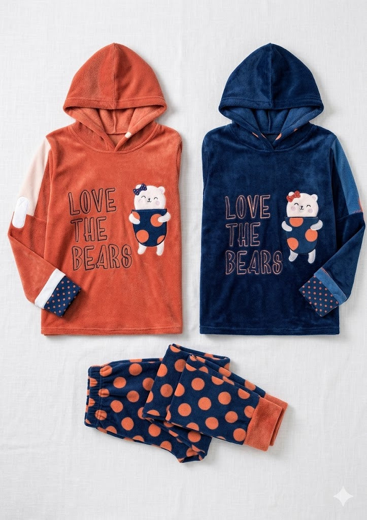 Love The Bears Spotted  Hood Winter Pyjamas set - 2 Pieces