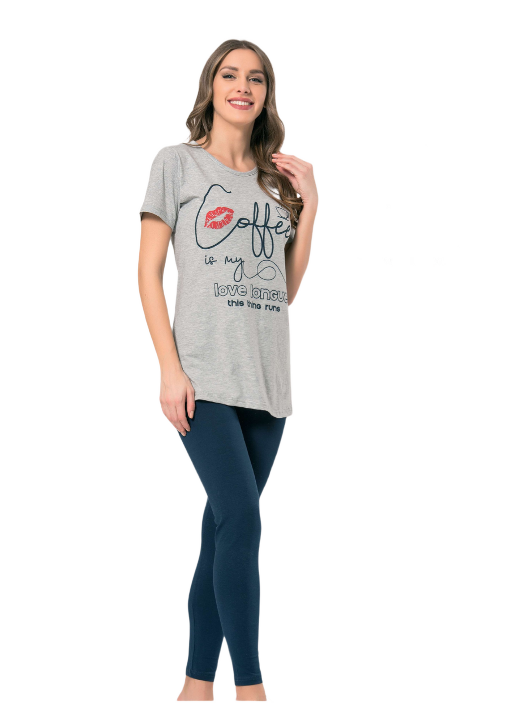 Women Coffee Lover Kiss Lounge Pyjamas Set - 2 Pieces