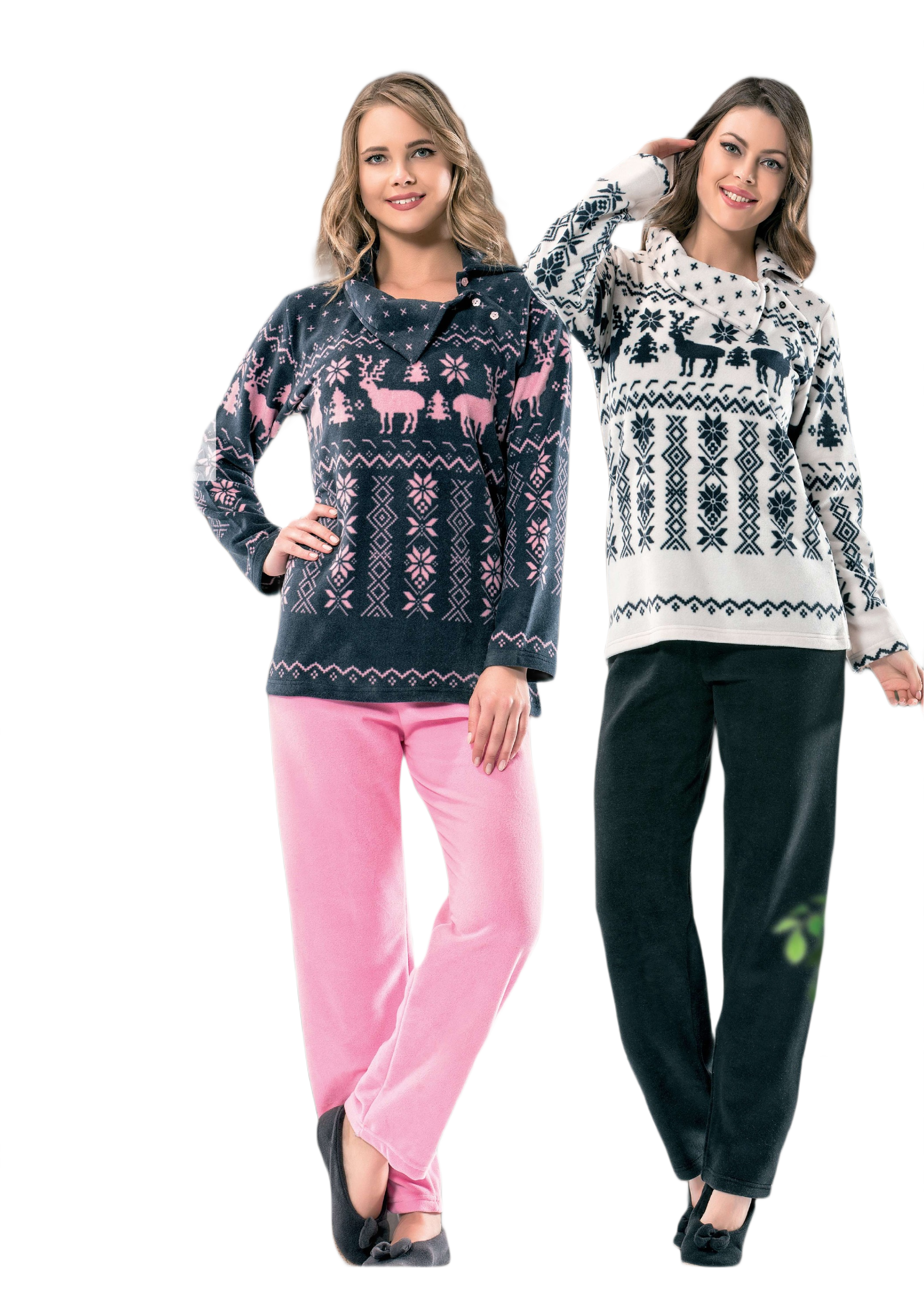 Winter Button loose collar Pyjamas set - 2 Pieces