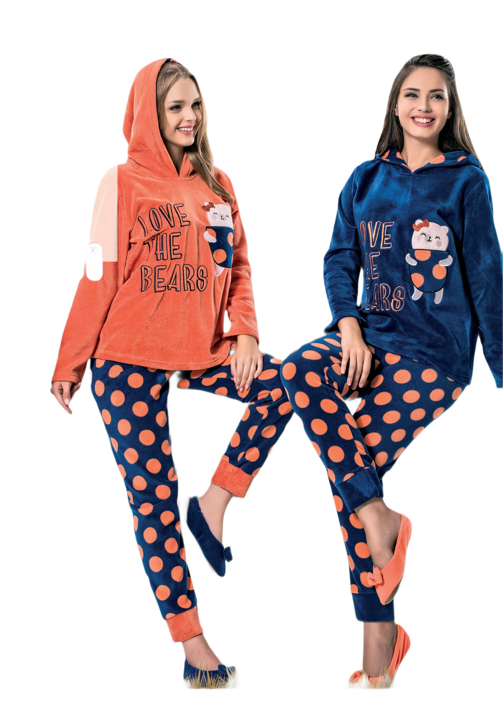 Love The Bears Spotted  Hood Winter Pyjamas set - 2 Pieces