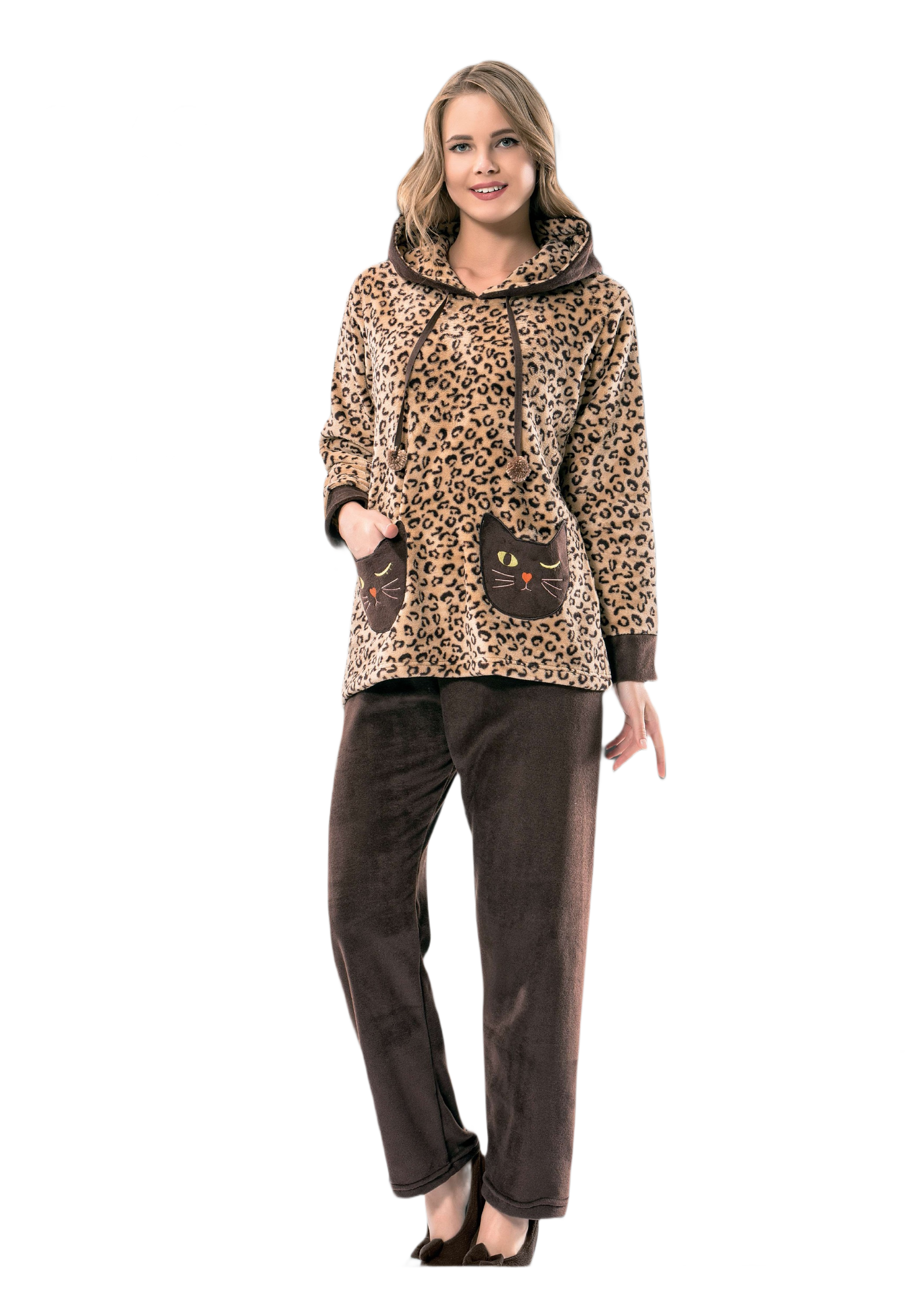 Hood Big Cat Brown Leopard Winter Pyjamas set - 2 Pieces
